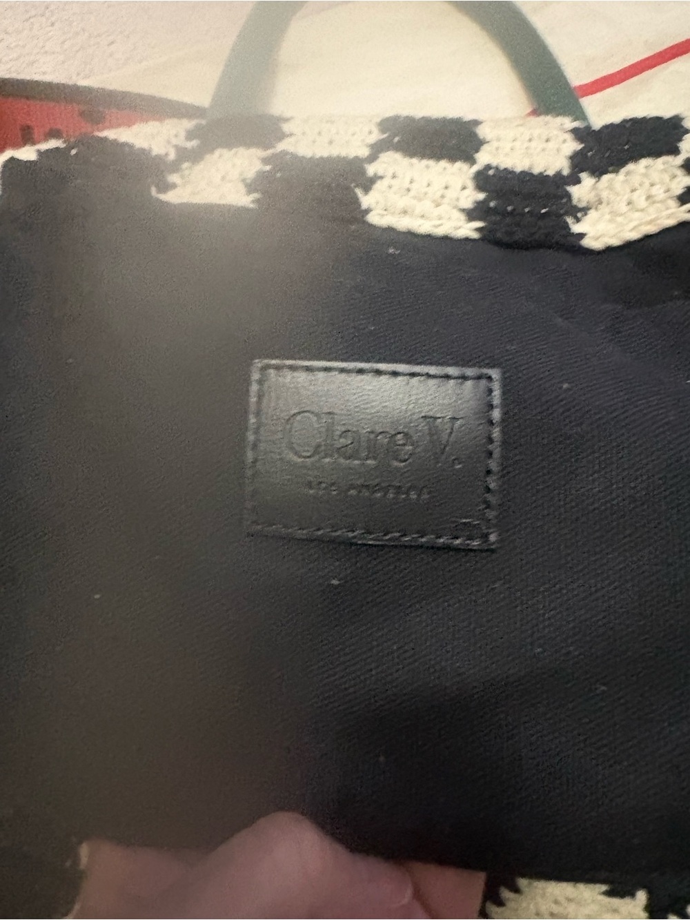 Clare V summer Simple Tote - Black & Cream Crochet Checker Tote - Picture 5 of 15